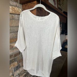 Ladies Loft cream sheer open-shoulder sweater
